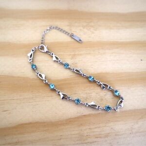 Platinum‎ Plated Light Blue Zirconia Chain Bracelet for Women’s